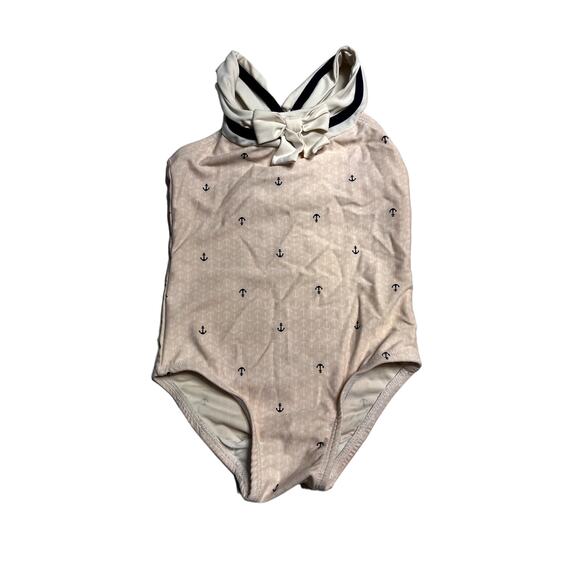Hope and Henry Little Girls Swimsuit Sailor with Bow Pink Nautical 2t Anchors - Picture 1 of 5